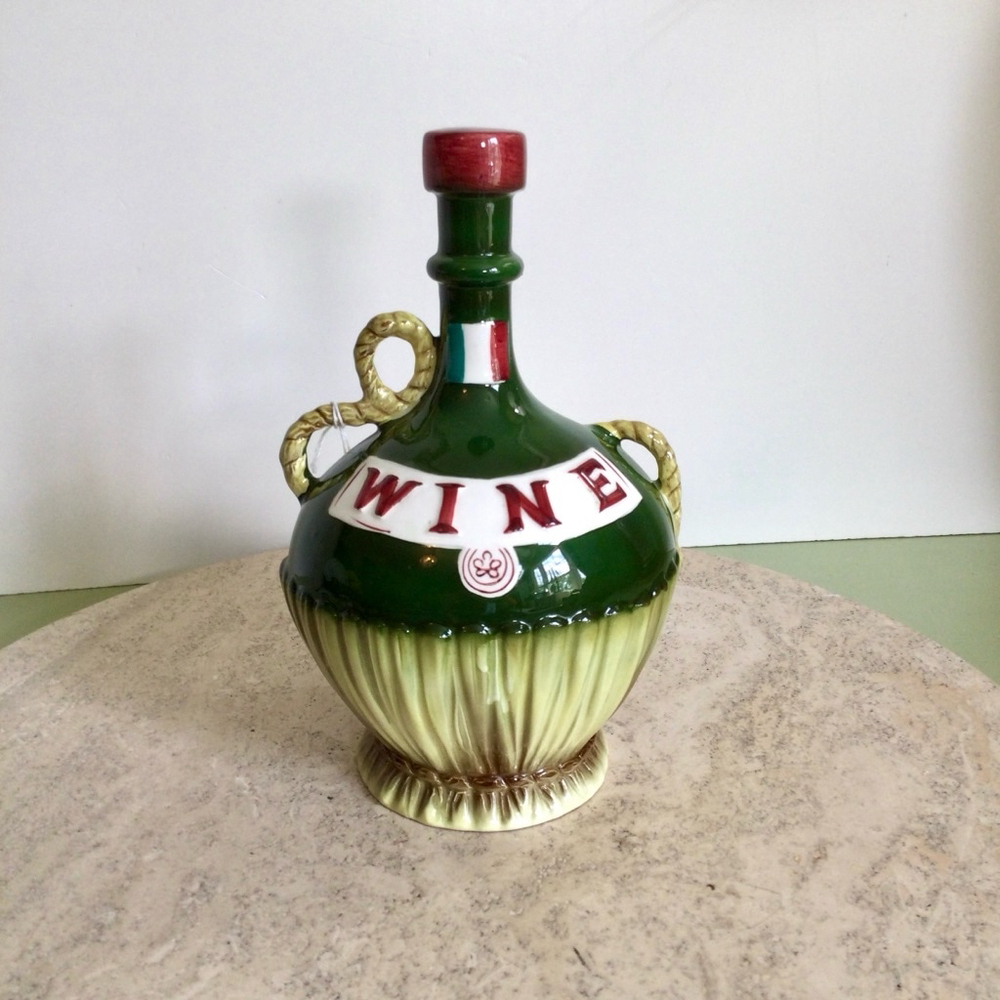 Vintage Wine Bottle Planter, Green, Beige MCM‎
